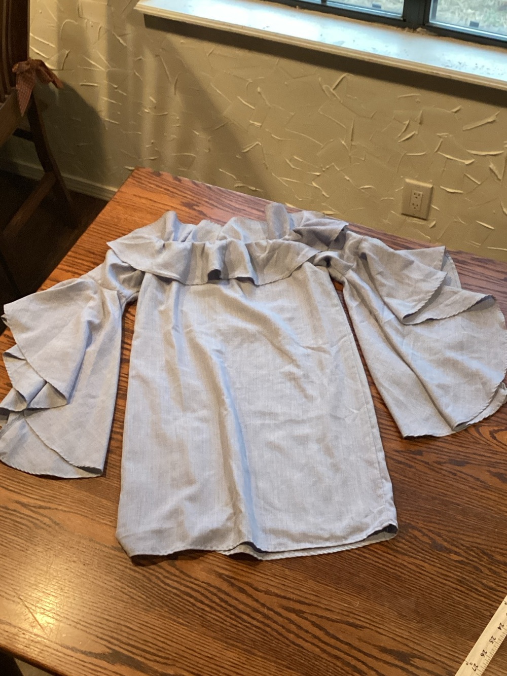Wayf Light Blue Off-Shoulder Ruffle Bell-Sleeve Tunic - Picture 11 of 11